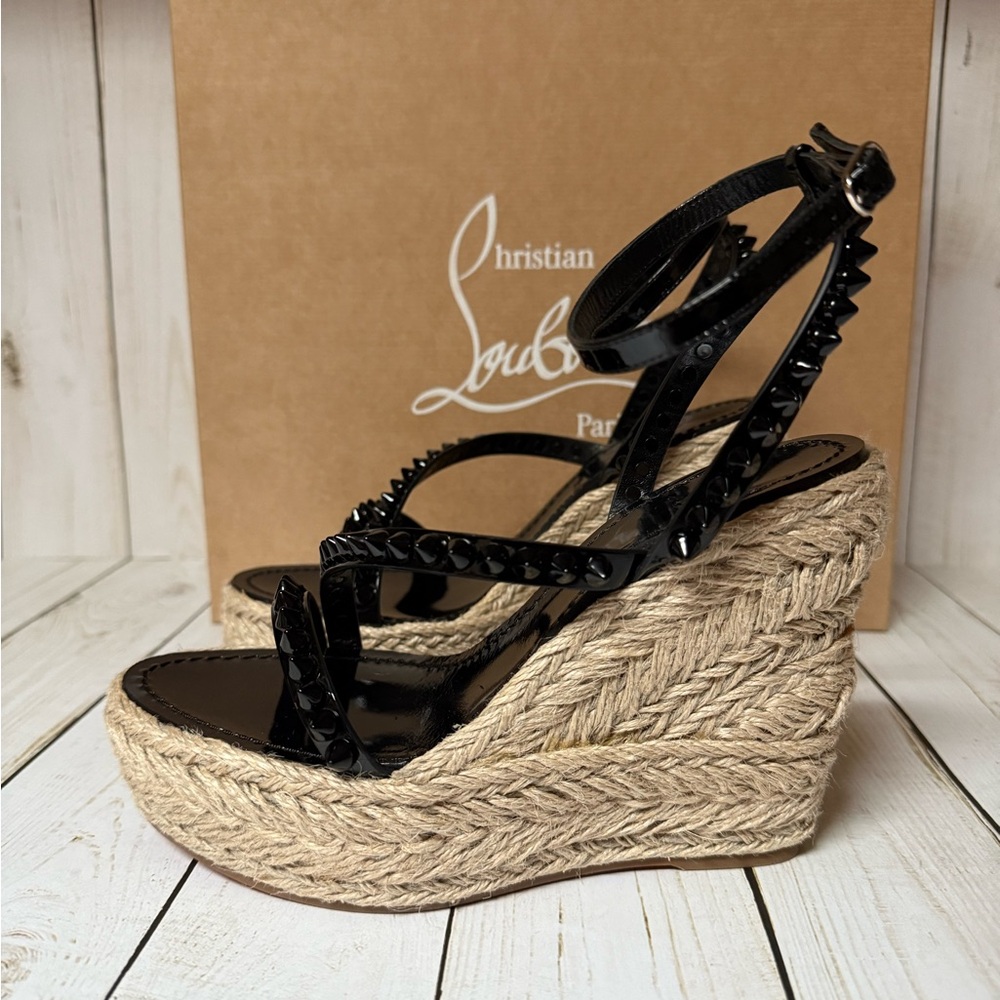 Christian Louboutin Mafaldina Spike Platform Espadrille Wedge Black Sz 36 - Picture 4 of 16